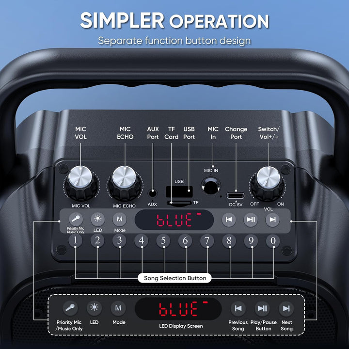 Singingmate Karaoke-Maschine, tragbarer Bluetooth-Lautsprecher für Erwachsene mit 2 drahtlosen Mikro