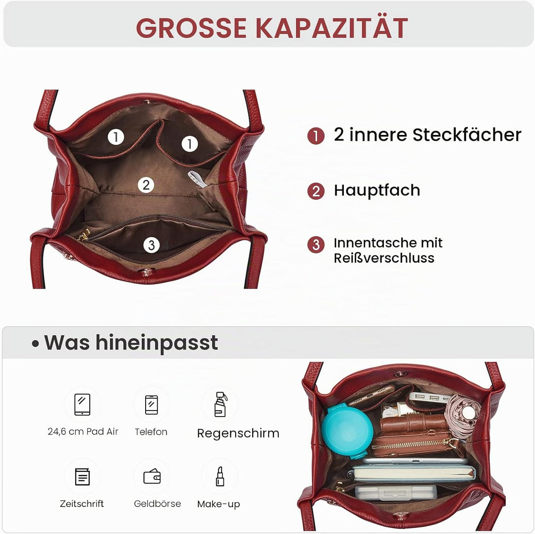 Kattee Damen weiche Echtleder Totes Umhängetasche Geldbörsen und Handtaschen mit oberem Magnetversch