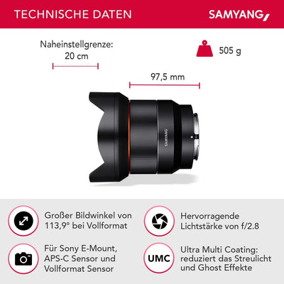 Samyang AF 14mm F2,8 Sony FE - Autofokus Ultra Weitwinkel Objektiv mit 14 mm Festbrennweite für spie