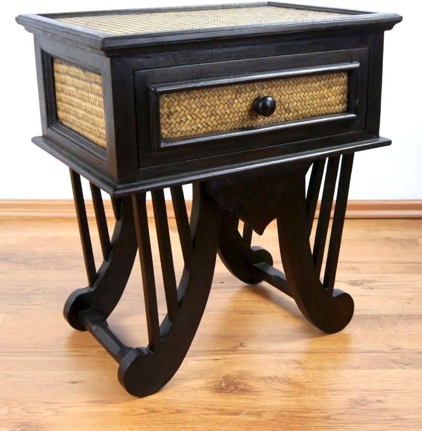 livasia Rattanschränkchen geschwungene Beine, Asiatischer Nachtschrank der Marke Asia Wohnstudio, Be