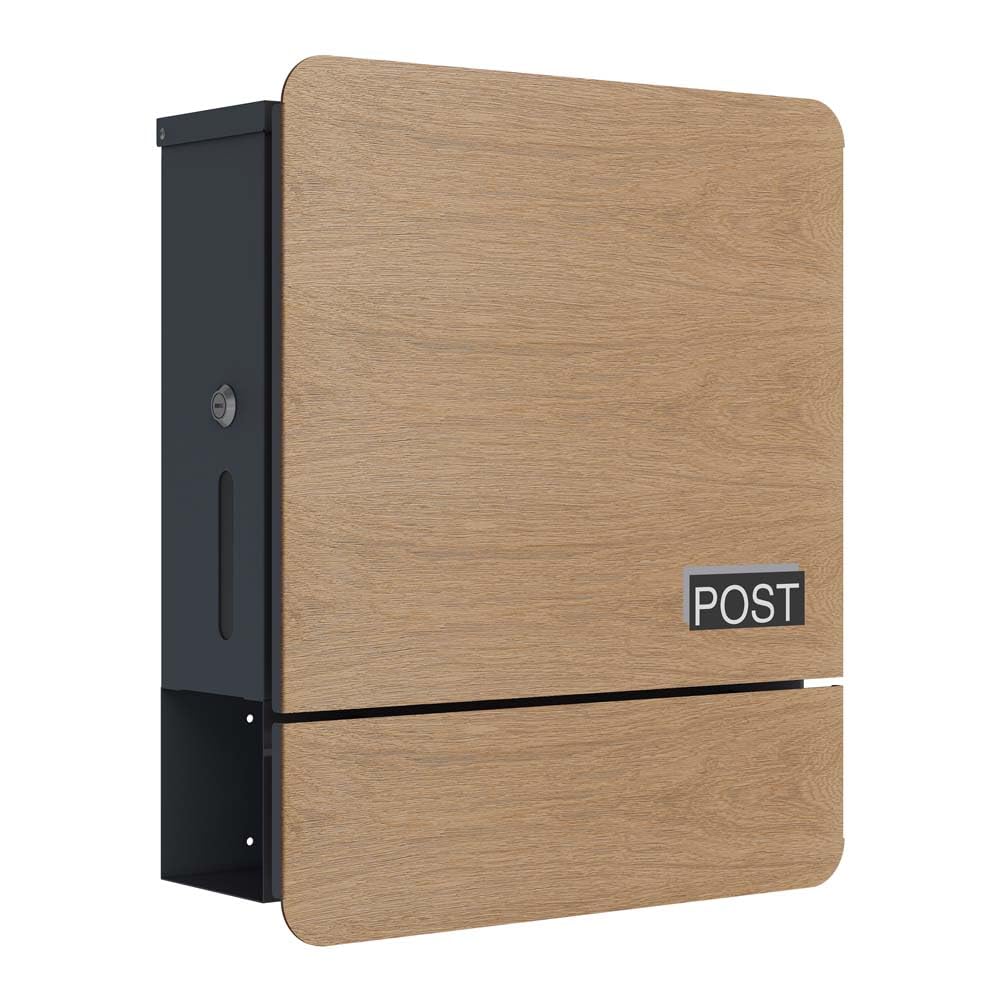 SCHARTEC Briefkasten SPB-4 helles Holz Design mit Zeitungsfach modern & gross Wandbriefkasten Postka