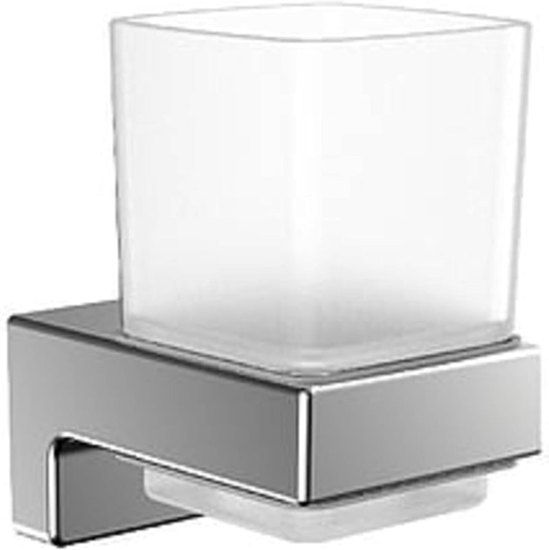 Emco Cue Glashalter mit 1 Glas, markant geformter Zahnbürstenhalter zum Kleben oder Schrauben, hochw