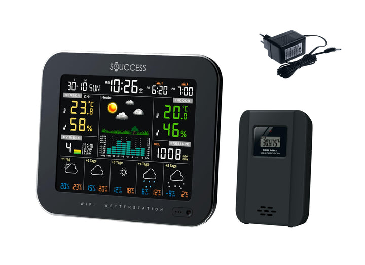 SOUCCESS Smarte Wetterstation Deluxe mit Aussensensor – WiFi Funkwetterstation mit Tuya Smart Life A