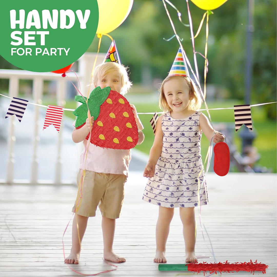 Erdbeer-Pinatas-Set mit Augenbinde und Fledermaus (41,5 x 30,5 x 8,9 cm), perfekt für Kindergeburtst