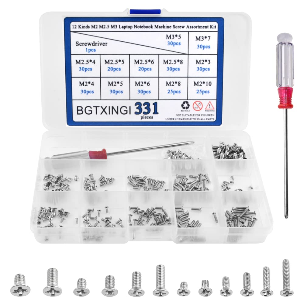 330 Stück 12 Arten M2 M2.5 M3 Laptop Notebook Schrauben Set Edelstahl Flachkreuz Linsenkopf Schraube