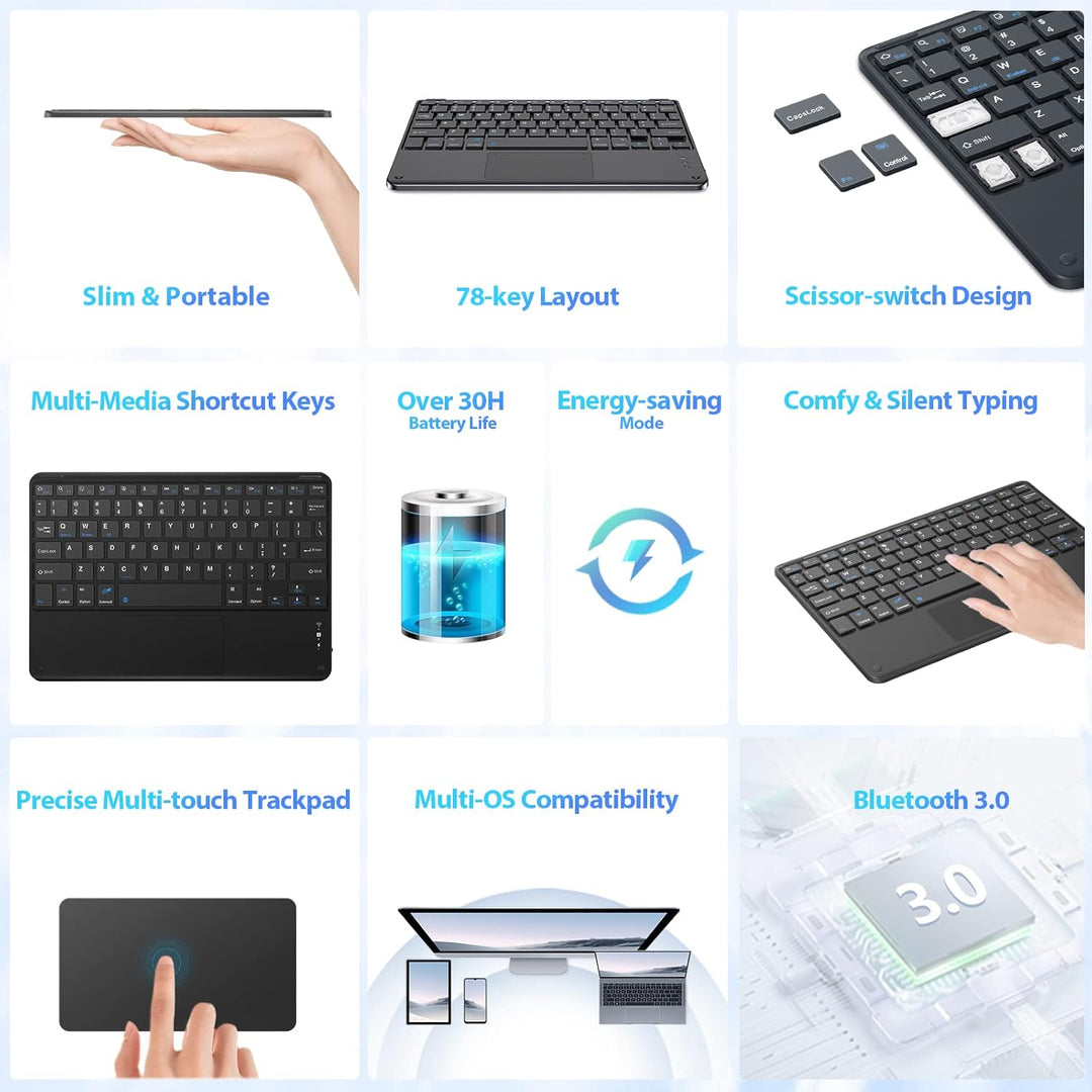 Blackview Universelle Bluetooth-Tastatur für Tablets, kabellose Tastatur, klare taktile Reaktion, en