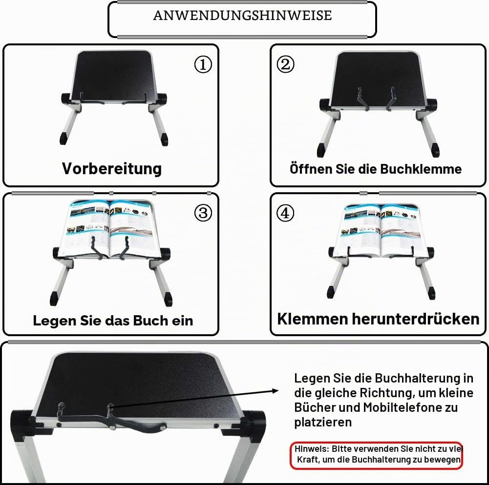 LYFETC Schwarzer Bücherständer Leseständer mit Stützfüssen, winkelverstellbar ergonomisch, Buchhalte