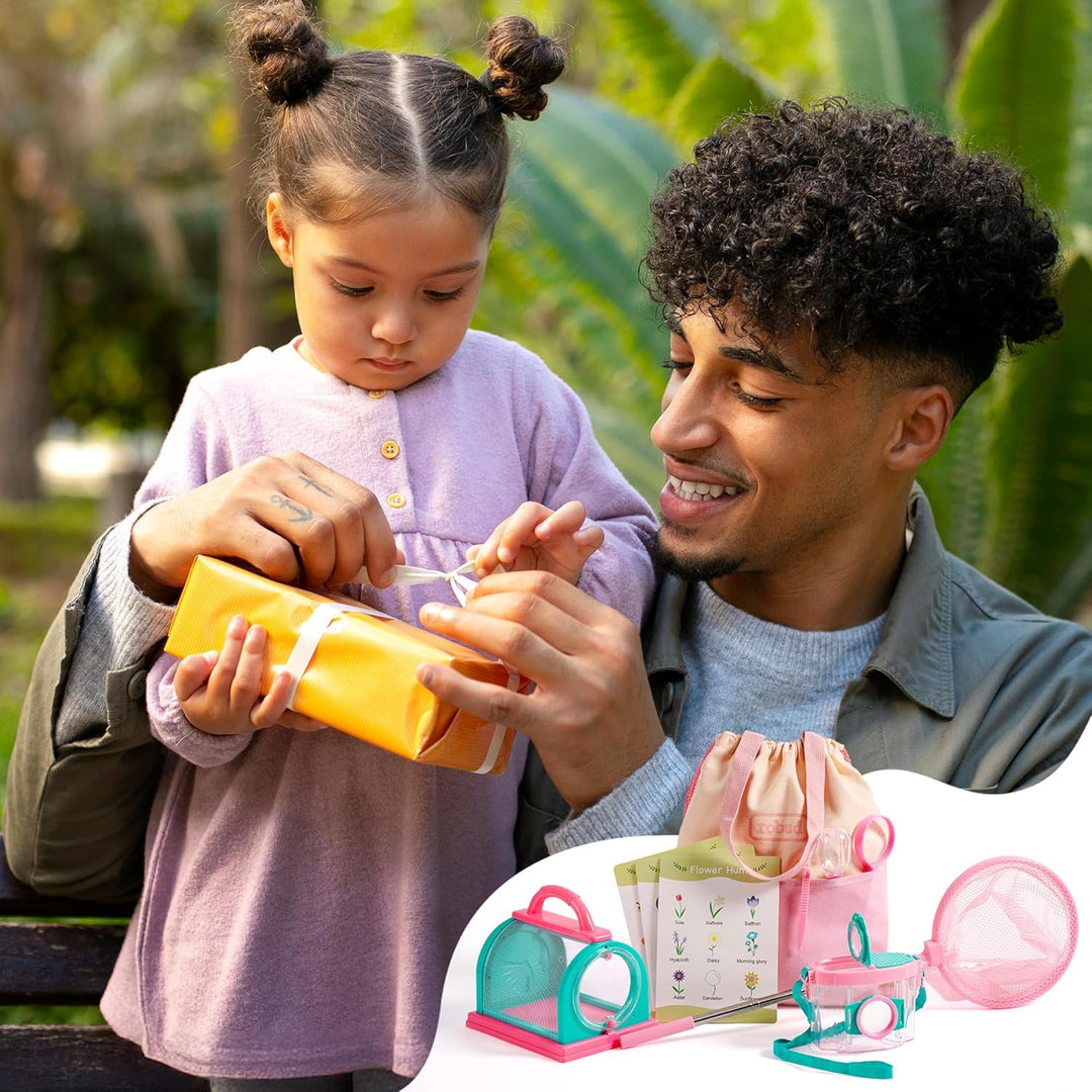 ROBUD Kids Outdoor Explorer Kit, Käferfang-Abenteuer-Sets mit Schmetterlingsnetzen, Lupen, Käferbehä
