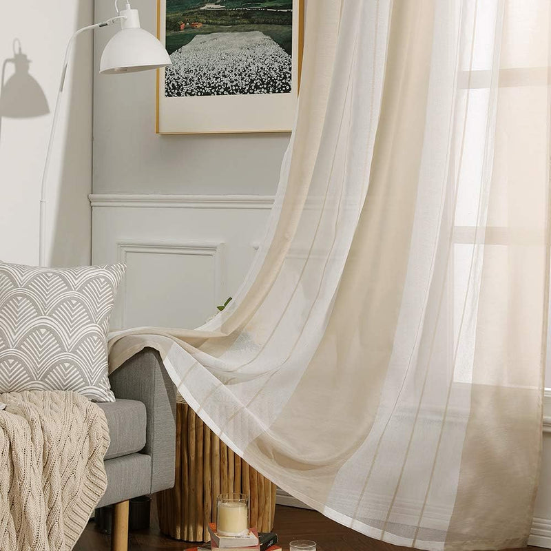 MIULEE Gardinen Gestreift Transparent mit Ösen, Voile Vorhänge Wohnzimmer Modern 2er Set, Vorhang Sc