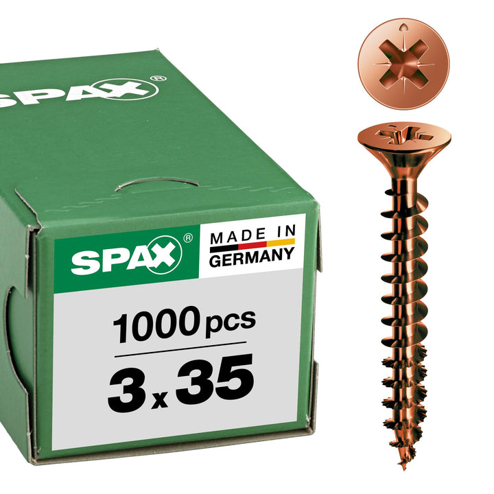 SPAX Universalschraube, 3,0 x 35 mm, 1000 Stück, Kreuzschlitz Z1, Senkkopf, Teilgewinde, 4CUT, Brüni