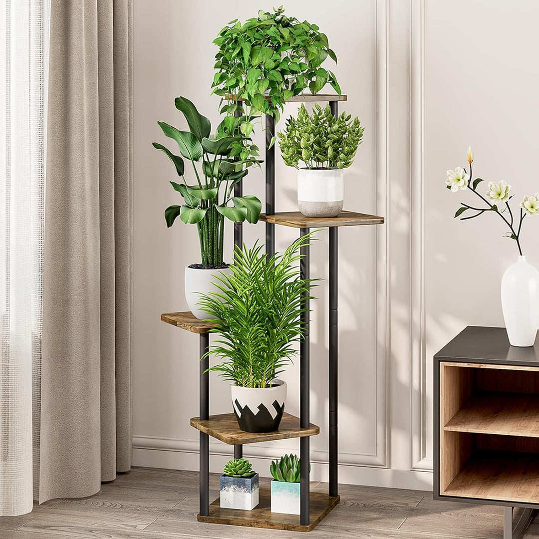 Blumenständer 5-stufiges Pflanzenregal aus Metall für mehrere Pflanzen, hohe Eckblumenhalter für Ter
