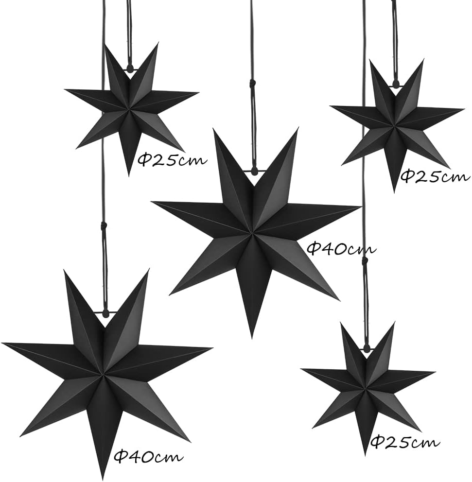 Faltstern Weihnachten, 7 Zacken Faltsterne Schwarz 5 Stück, 2 Stück Durchmesser 40 cm, 3 Stück Durch