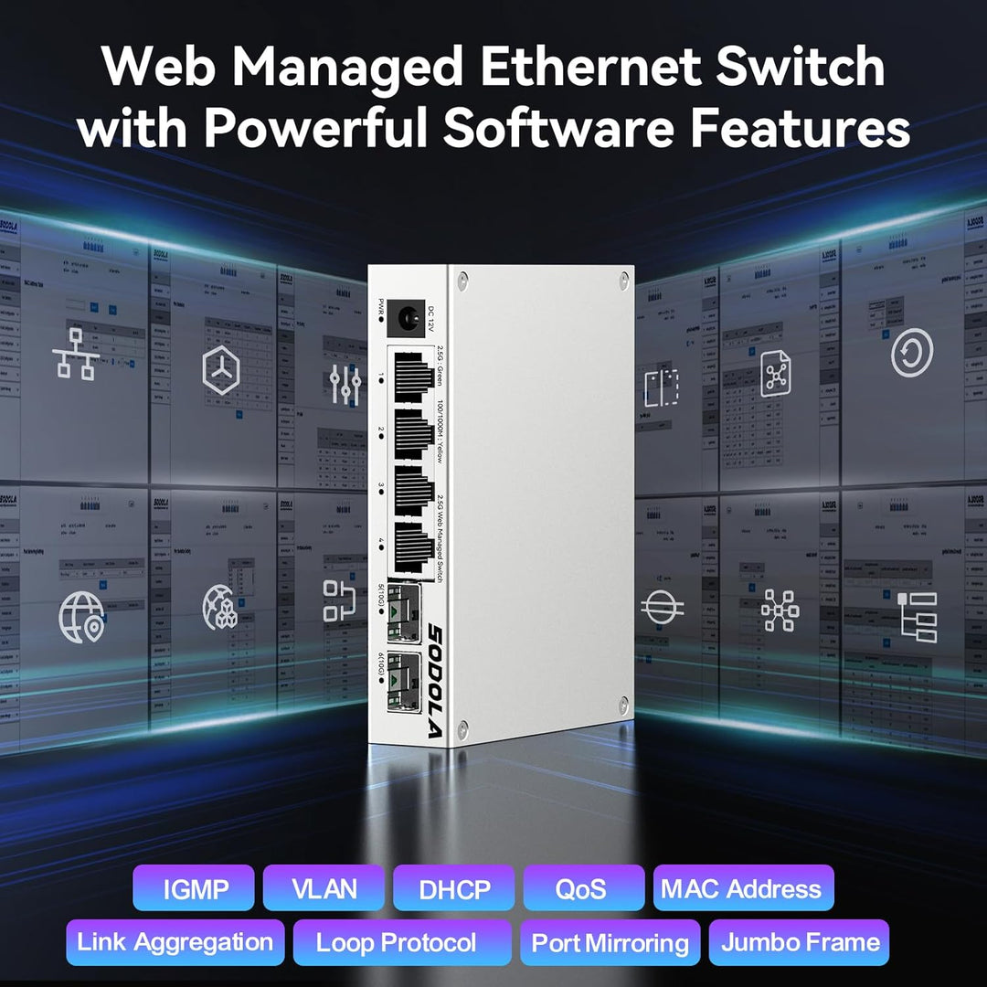 SODOLA 2.5Gbit Switch Managed,4 x 2.5G Base-T Ports, 2 x 10G SFP+ SL902-SWTGW124AS, SL902-SWTGW124AS