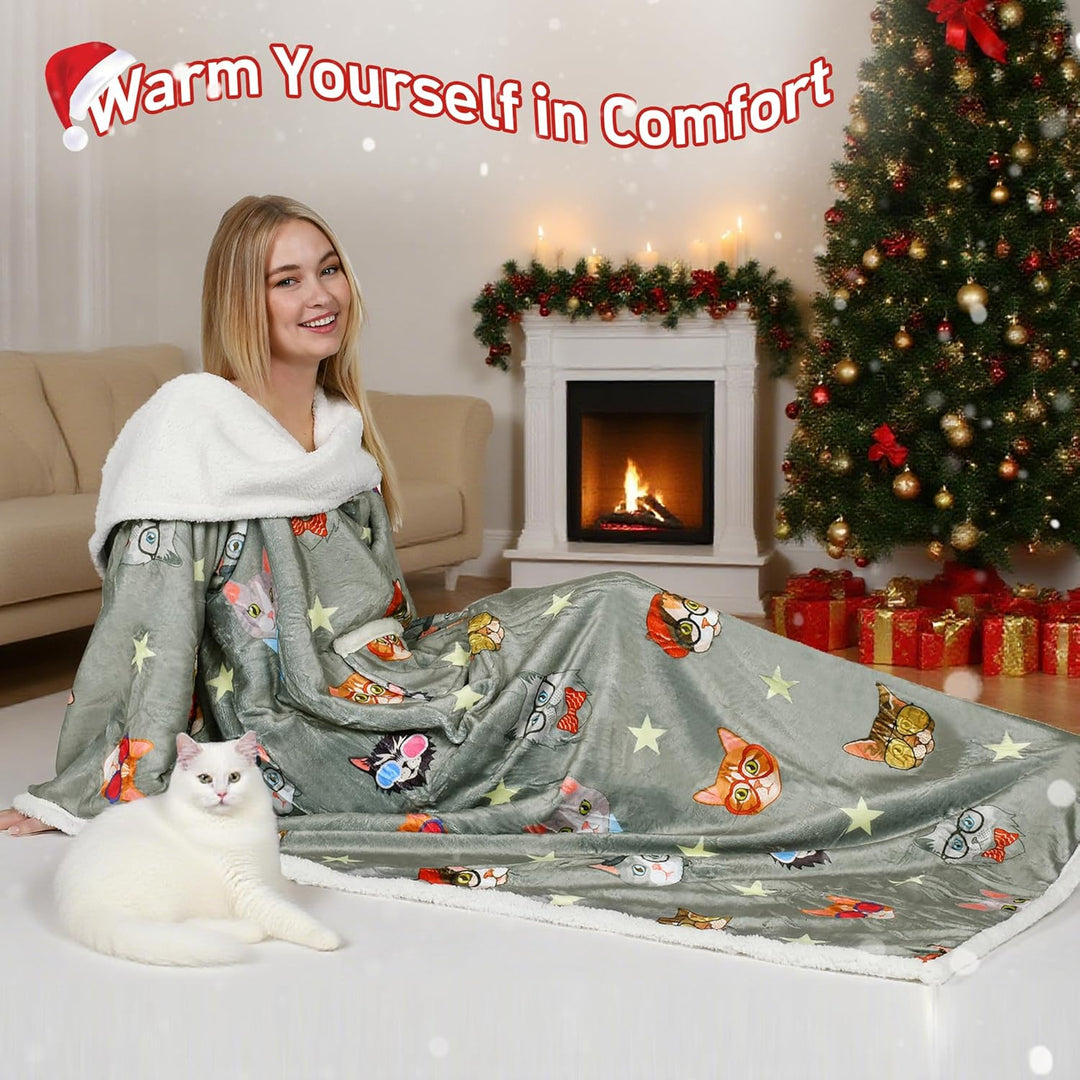 Catalonia Classy Decke mit Ärmeln als Geschenk für Frauen Herren, Flauschig Sherpa Kuscheldecke mit