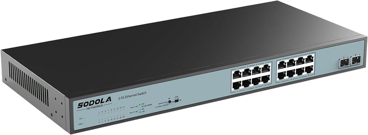SODOLA 16 Port 2.5G Umanaged Ethernet Switch, 16X 2.5GBASE-T Ports,2X 10G SFP, 120Gbps Switching Cap