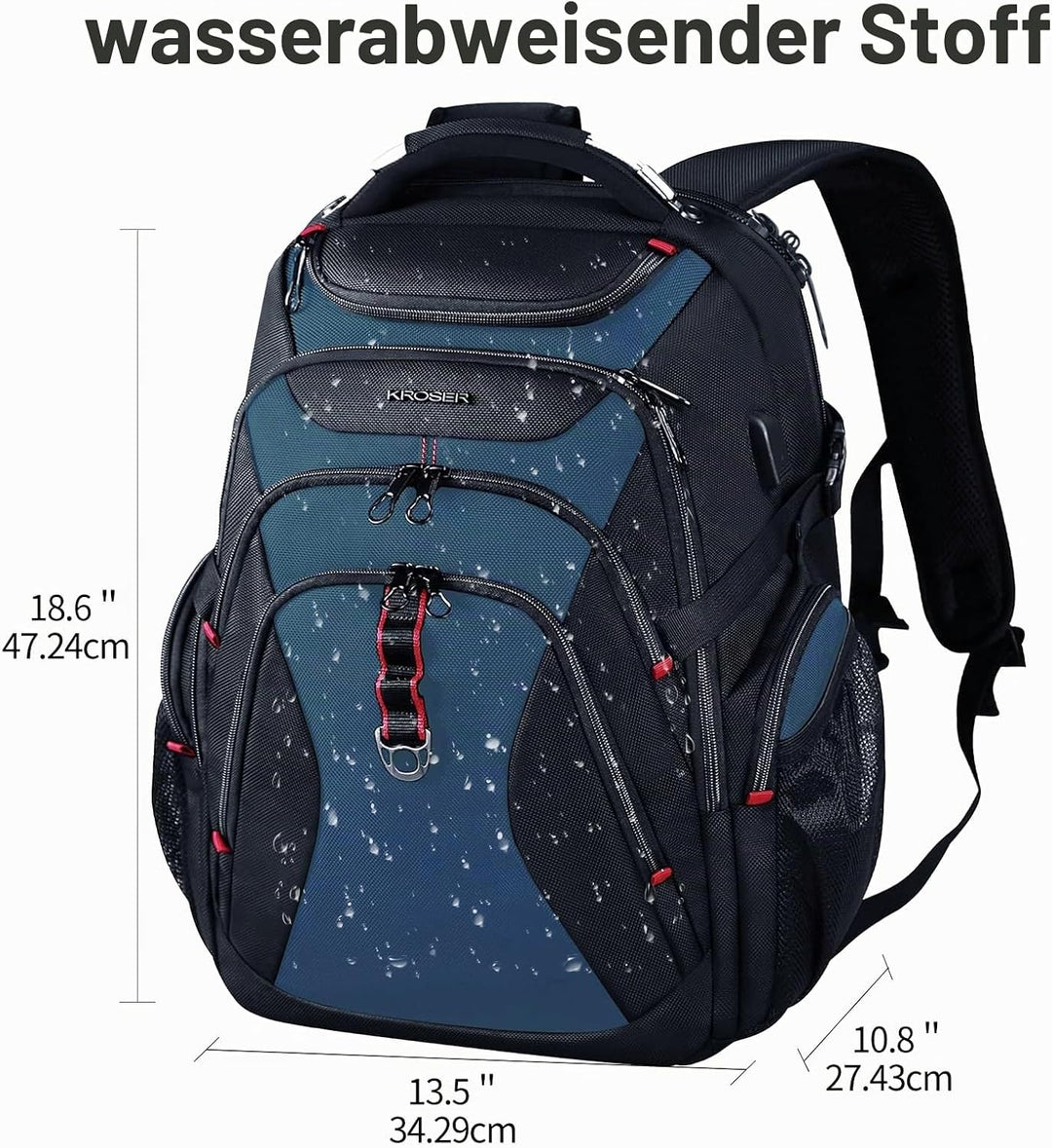 KROSER Laptop Rucksack Herren 17,3 Zoll Reise XL BusinessRucksack Schwerlast Wasserdicht mit Hartges