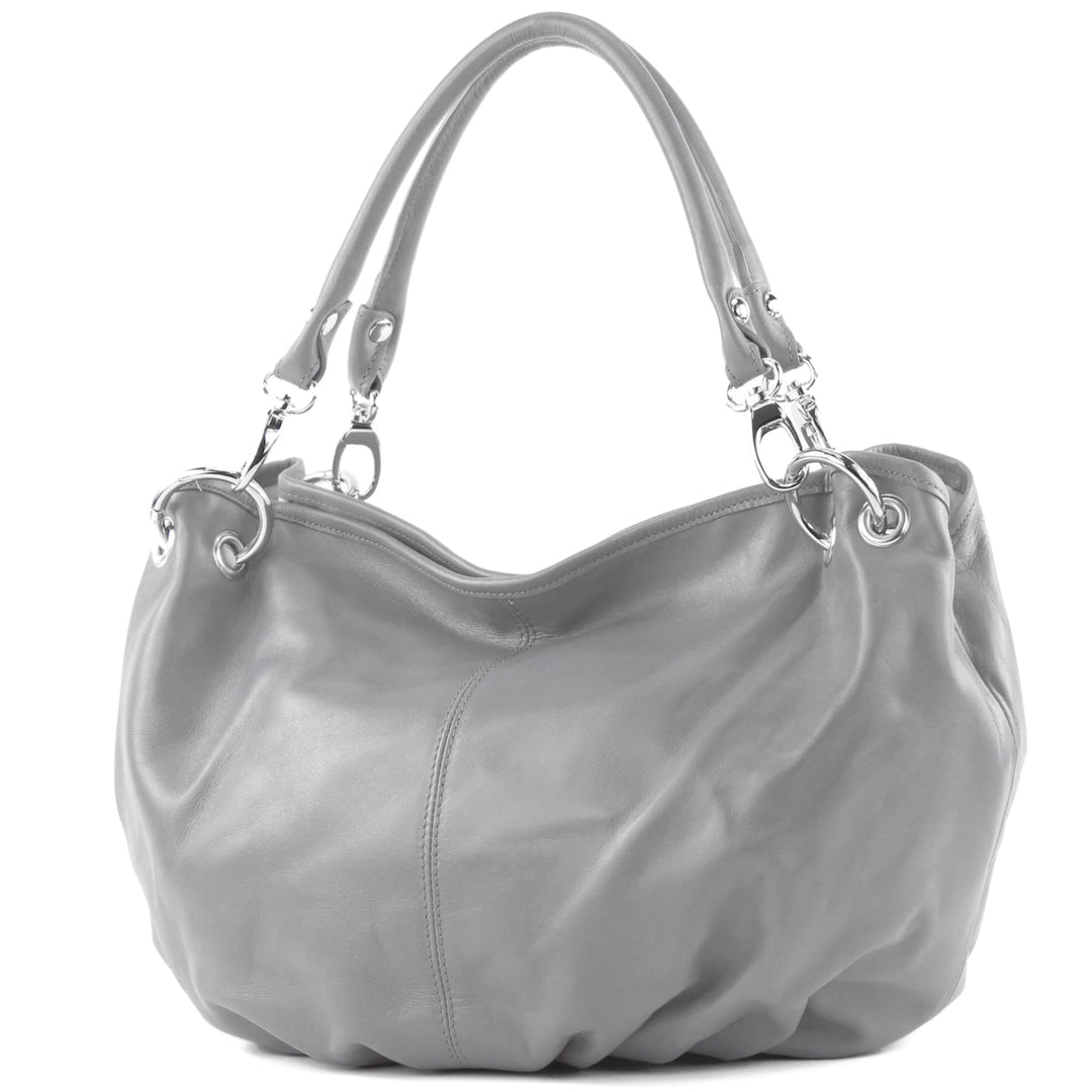 modamoda de - IT40 - ital. Damen Schultertasche aus Leder Grau, Grau
