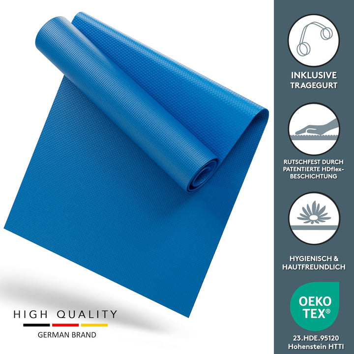 LILENO SPORTS Yoga Matte (180x60cm) inkl. Tragegurt - Sport und Yogamatte extra rutschfest in 4 mm D