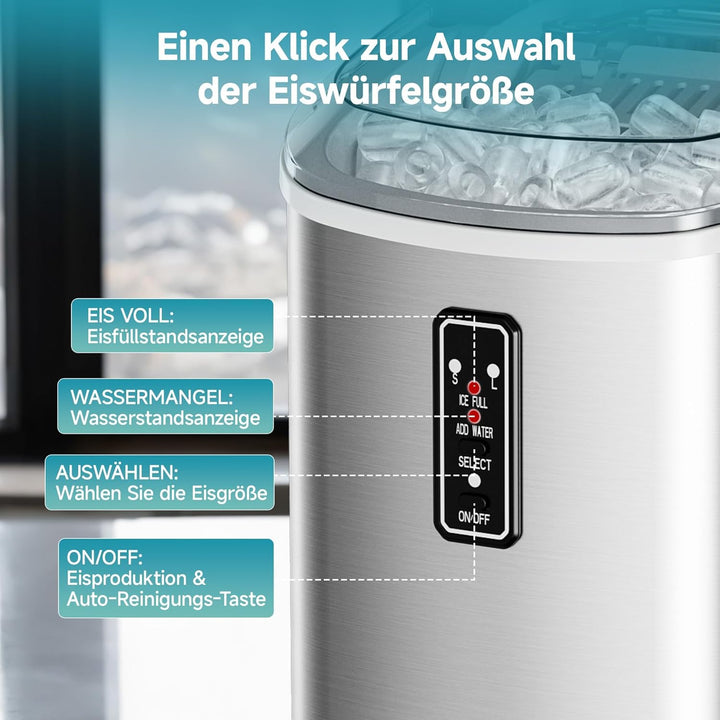 EUHOMY Eiswürfelmaschine Klein, 9 Würfel in 6 Minuten Bereit, 12 Kg/Day, Selbstreinigend, Tragbare E