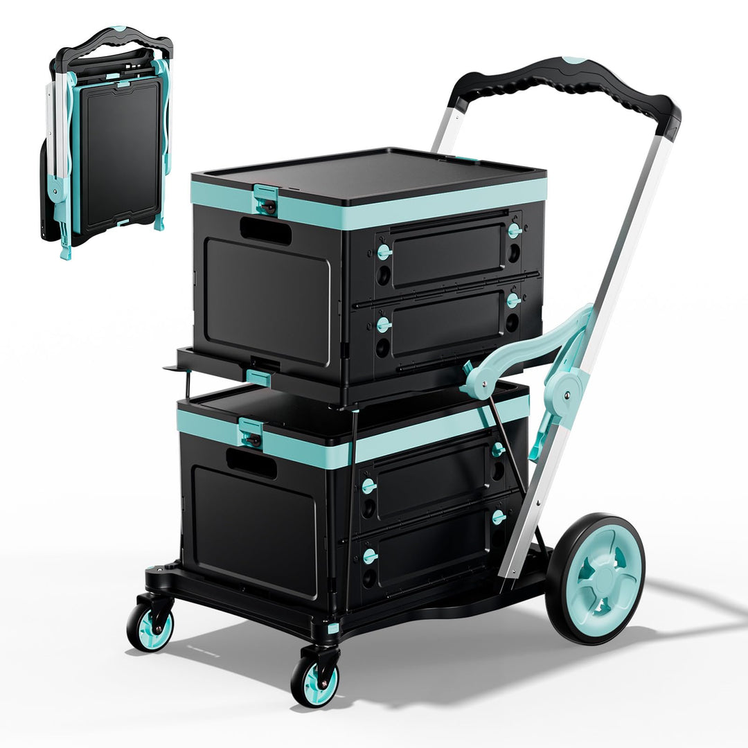Klappbar Grosser Einkaufswagen Trolley zum Schieben mit Klappboxen | 2 Etagen mit 4 Rädern &amp; abnehmb