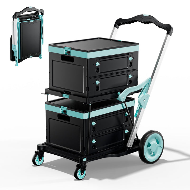 Klappbar Grosser Einkaufswagen Trolley zum Schieben mit Klappboxen | 2 Etagen mit 4 Rädern &amp; abnehmb