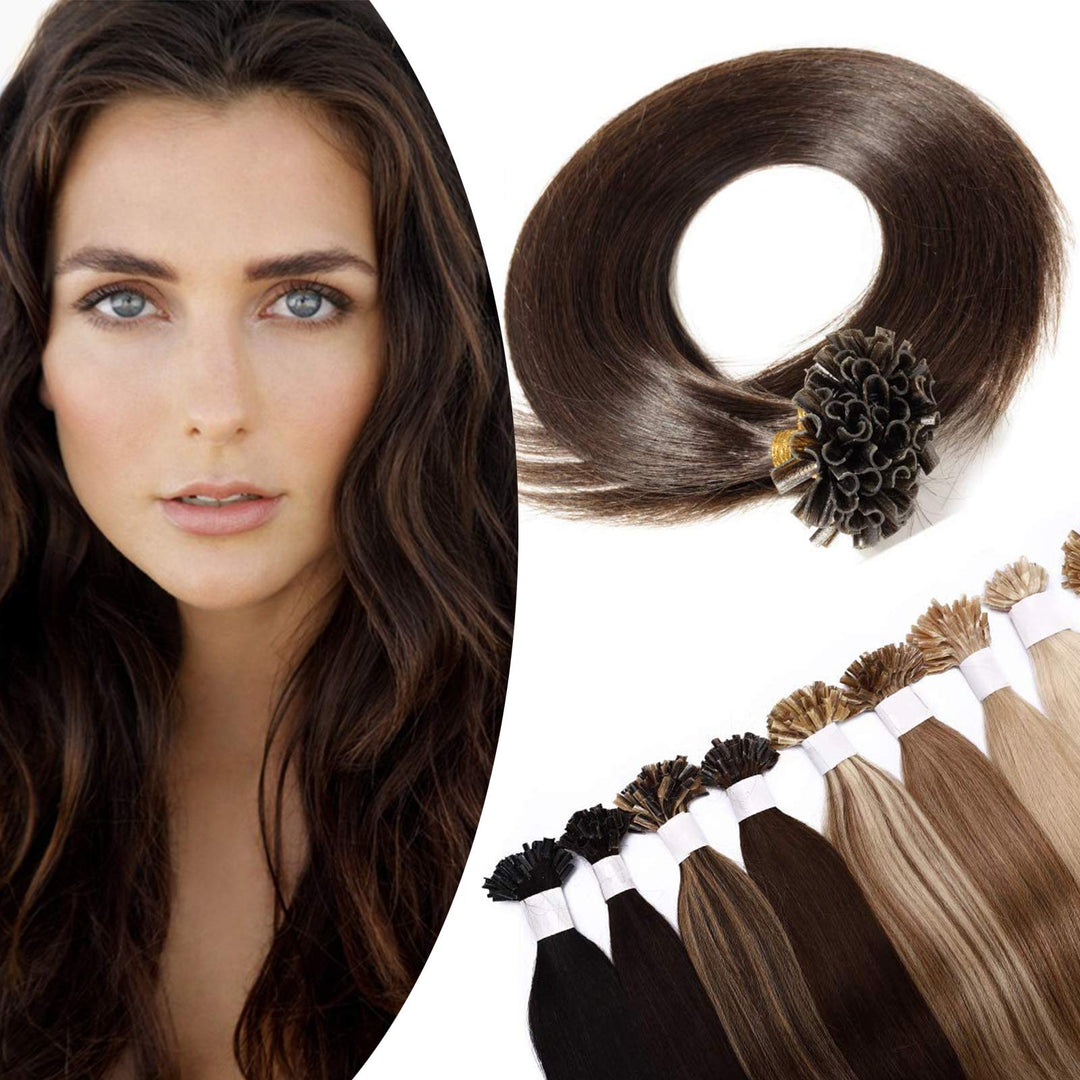 SEGO U Tips Extensions Echthaar Bondings 0.5g/Strähnen Keratin Haarverlängerung Glue 100 Strähnen gl