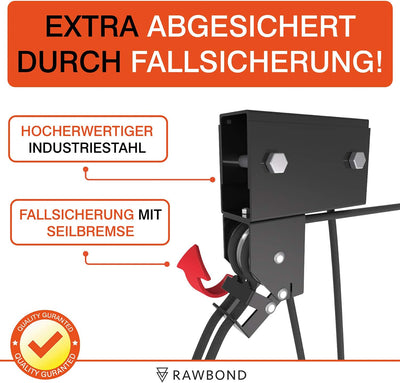 RAWBOND® Universal Deckenlift für bis zu 57 kg - Praktischer Fahrradlift mit Seilzug für deine Garag