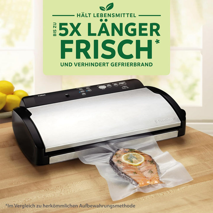 Foodsaver Vakuumiergerät für Lebensmittel mit integrierter Rollenaufbewahrung, Schneidevorrichtung u