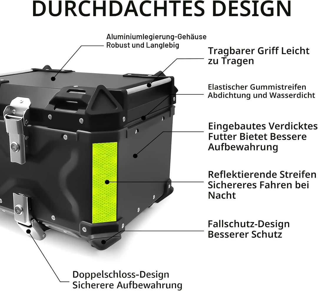 VOKKA Topcase Motorrad, 45L Wasserdicht Topcase für Roller, für Lagerung Helm, Motorradkoffer mit Si