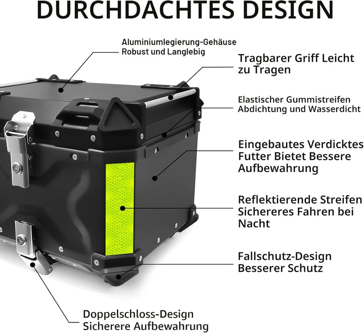 VOKKA Topcase Motorrad, 45L Wasserdicht Topcase für Roller, für Lagerung Helm, Motorradkoffer mit Si