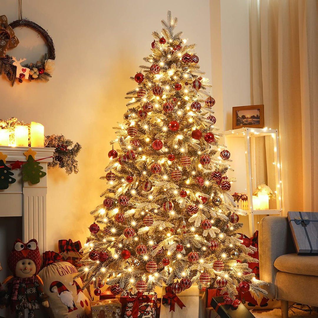 Yorbay Künstlicher Weihnachtsbaum mit Beleuchtung Weiss Schneeflocken LED Tannenbaum für Weihnachten