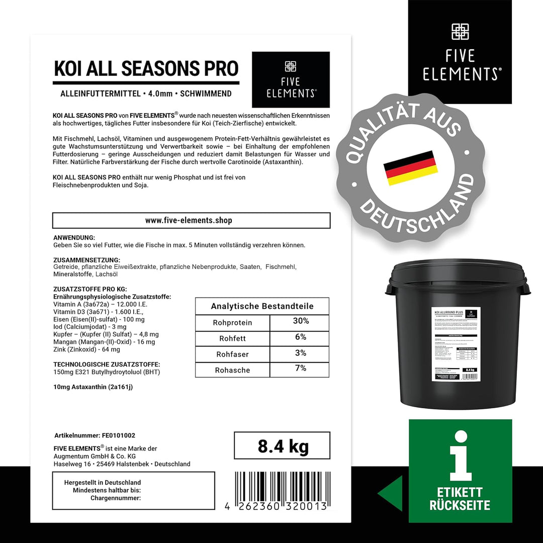 FIVE ELEMENTS Koi Allround Plus | 8,4 kg | hochwertiges Herbst-Futter für Koi | Lachsöl | Kurkuma zu
