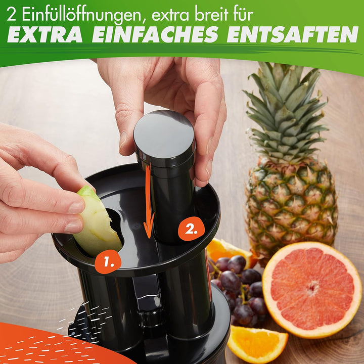 NUTRI-PRESS Slow Juicer Obst & Gemüse Entsafter Saftpresse elektrisch, 2 Einfüllöffnungen, Sehr Leis