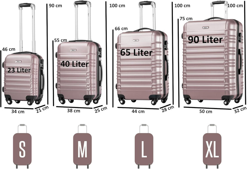 Zelsius Koffer Set 4 Stück, Rosé | ABS Hartschalenkoffer mit Zahlenschloss, 4 Rollen und Innen Trenn