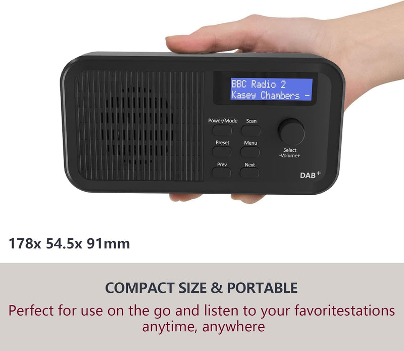 Mycket DAB/DAB+ Digital & FM Radio, Wiederaufladbarer Akku und Netzbetrieb DAB-Radios, Tragbares Dig