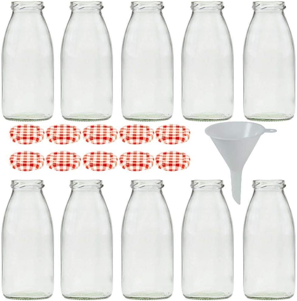 mikken| 10 Glasflaschen 250 ml, Flasche mit Schraubverschluss inkl. Trichter 10 Flaschen 250 ml, 10