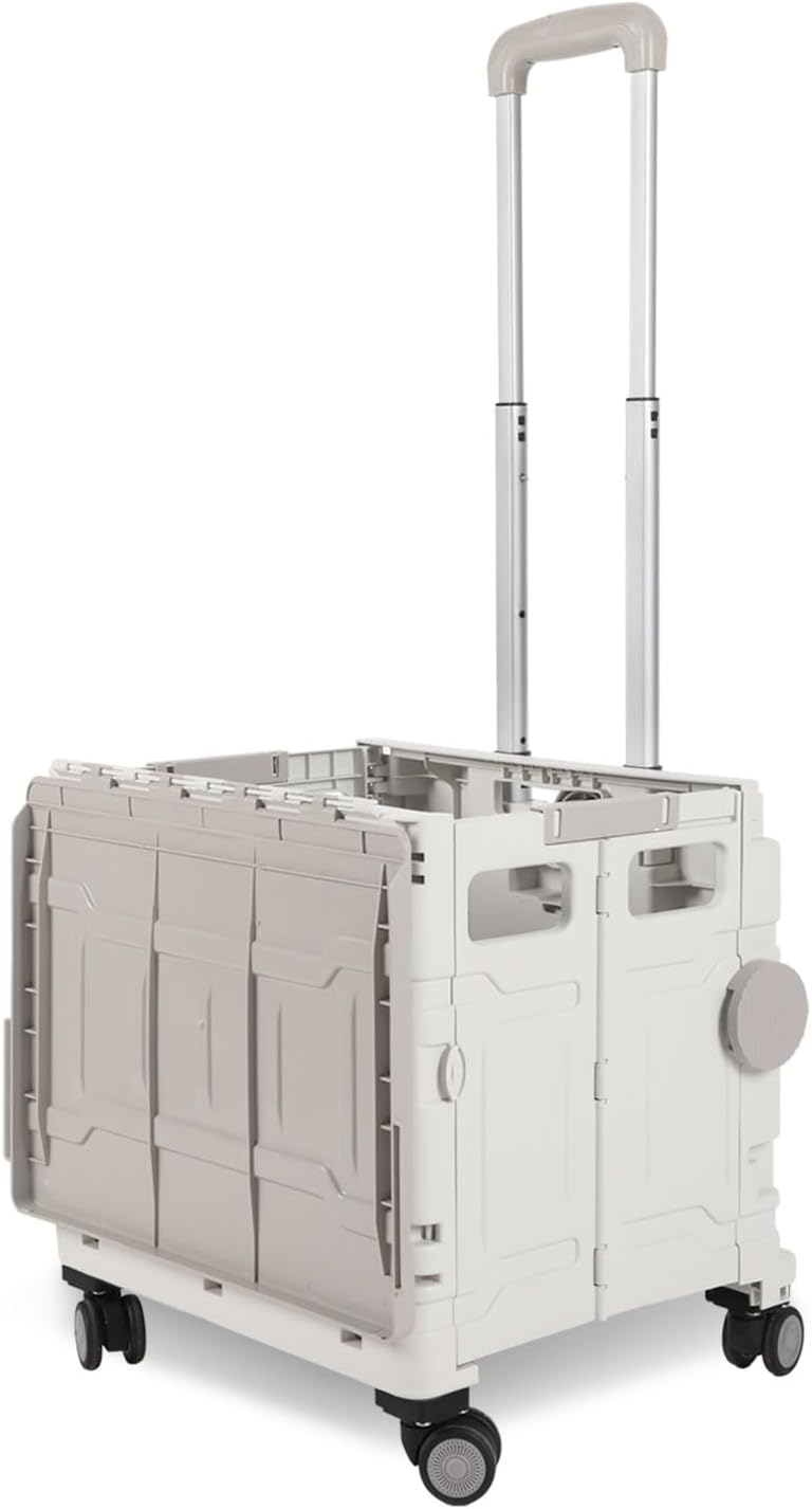 Einkaufstrolley Klappbar, mit neigbarer Teleskopgriff & Deckel, 4 x 360° Rollen, bis 30 kg, 50 Liter