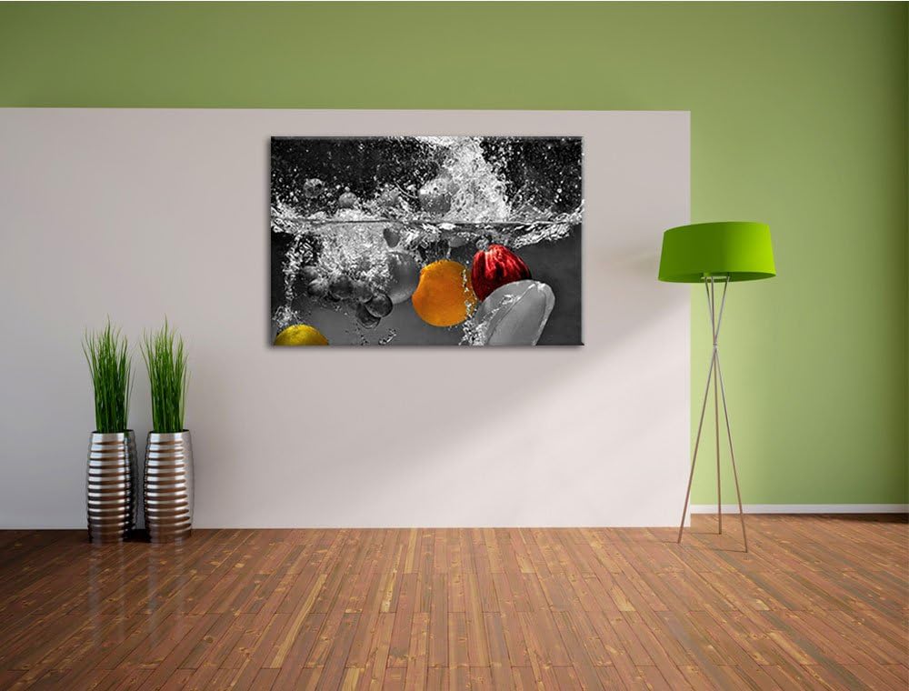 ins Wasser fallende Früchte schwarz/weiss Format: 100x70 auf Leinwand, XXL riesige Bilder fertig ger