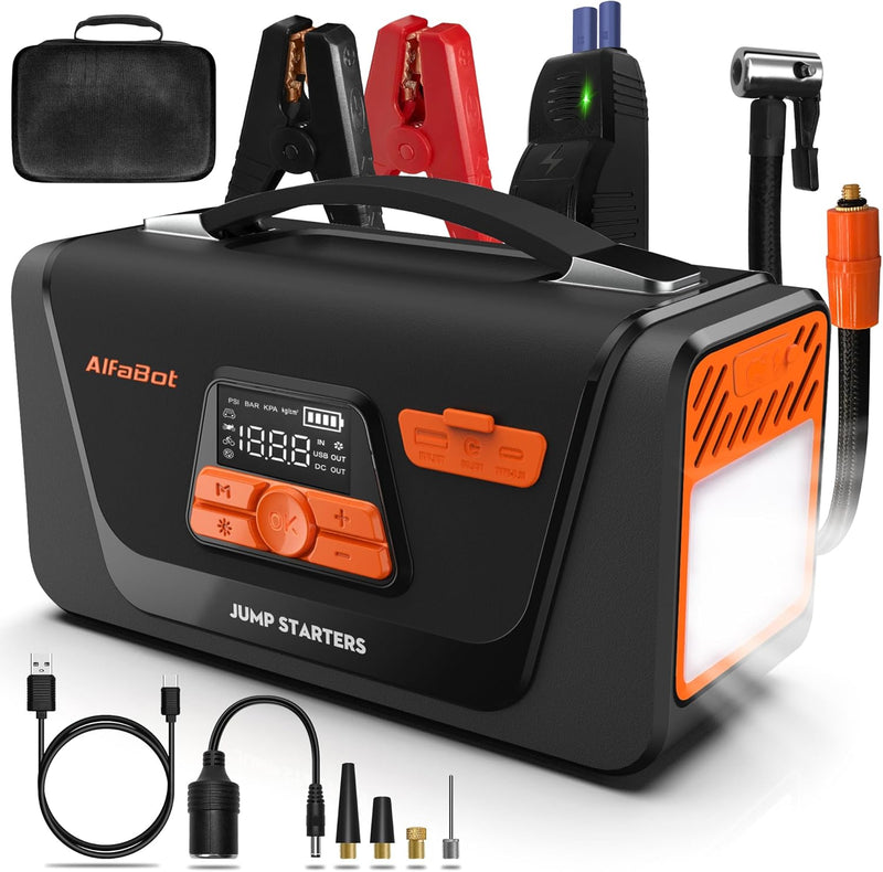 AlfaBot Q4 Starthilfe Powerbank, 4000A Spitzenstrom Booster Auto Starthilfe für 12V Diesel und Benzi