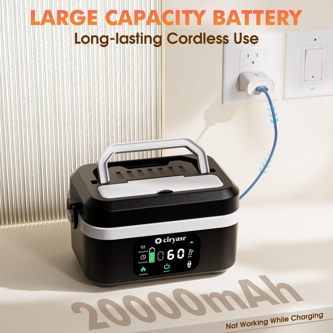 Elektrische Lunchbox mit Akku 20000mAh, 100w Wiederaufladbar Selbstheizende Brotdose mit 1,35L Herau