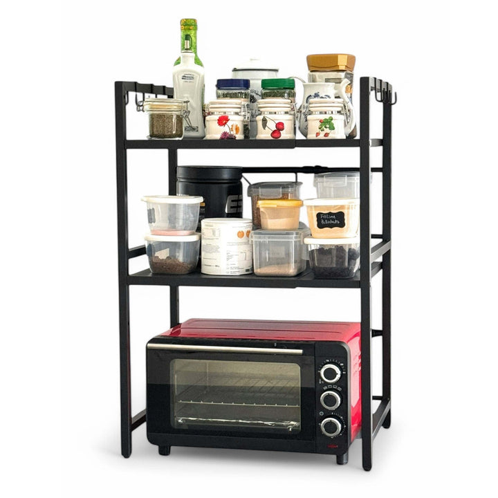 DanDiBo Verstellbares Küchenregal für Arbeitsplatte Schwarz Stehend 3 Stufig 40-64 cm Regal Küche 96