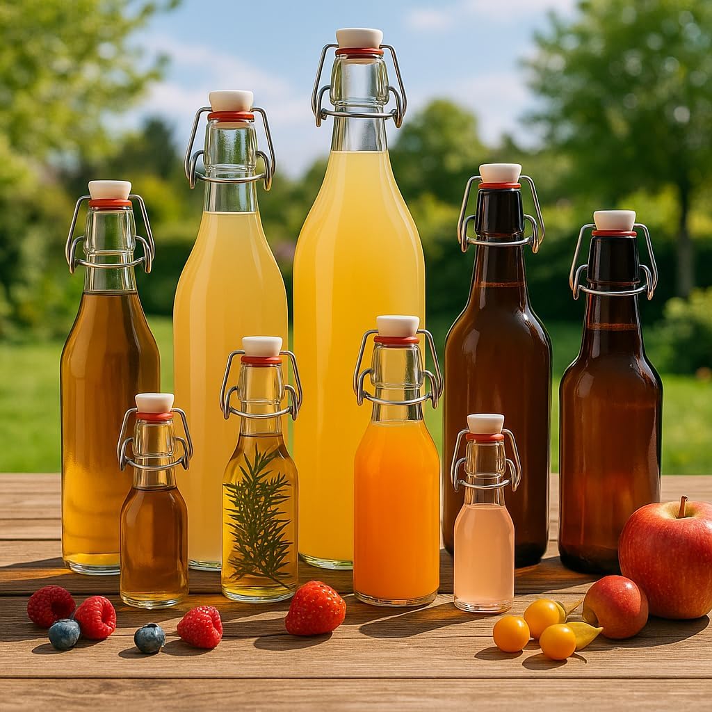 hocz 10er Set Bügelflaschen Bügelflasche Glasflaschen 200ml mit Bügelverschluss zum Selbstbefüllen B
