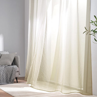 MRTREES Voile Gardinen Farbverlauf Transparent Vorhang Kurz Tüllvorhang mit Ösen in Beige Weiss Verl