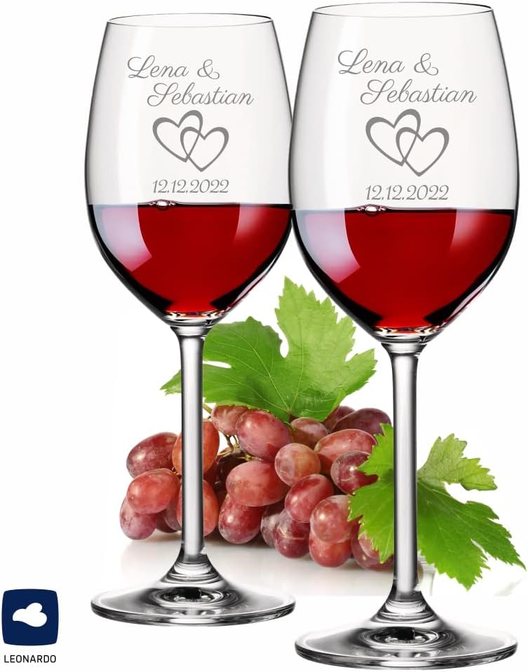 4you DESIGN Leonardo Weinglas mit Gravur XL ‚Wunschname Herz`630ml I Geschenk für Hochzeitspaare, El