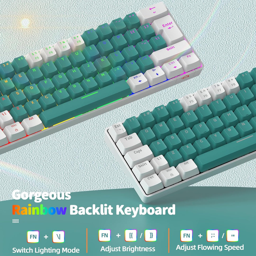 ZIYOU LANG T60 Wired Gaming-Tastatur mit Spiral USB-C Kabel - Kompakt 60% UK Layout(QWERTY) Mechanis