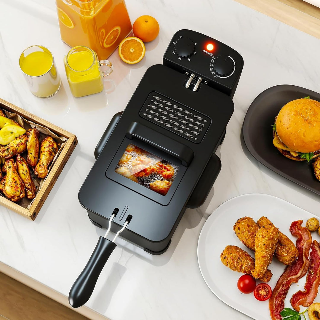 LIFEZEAL Elektrische Fritteuse 3L, Ölfritteuse mit Sichtfenster, 1700 W Fettfriteuse mit einstellbar