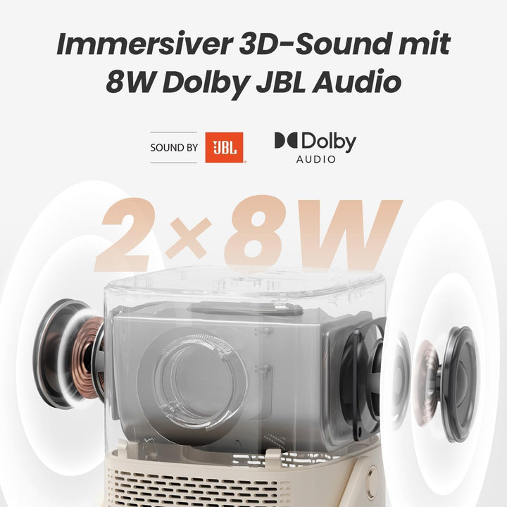 Beamer Outdoor, Sound by JBL&2.5H Built-in Batterie, T2 Portable Beamer 450ANSI FHD 1080P Native Pro