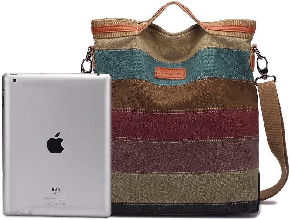 Damen Handtasche,KAUKKO Multi Color Striped Canvas Damen Handtasche Damen Wildleder Schultertasch Um