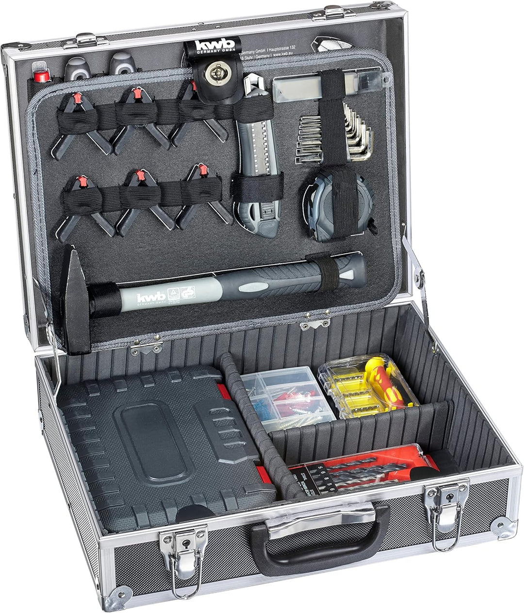 kwb Werkzeugkoffer aus robustem Aluminium inkl. 199-tlg. hochwertigem Werkzeug-Set als perfekte Grun