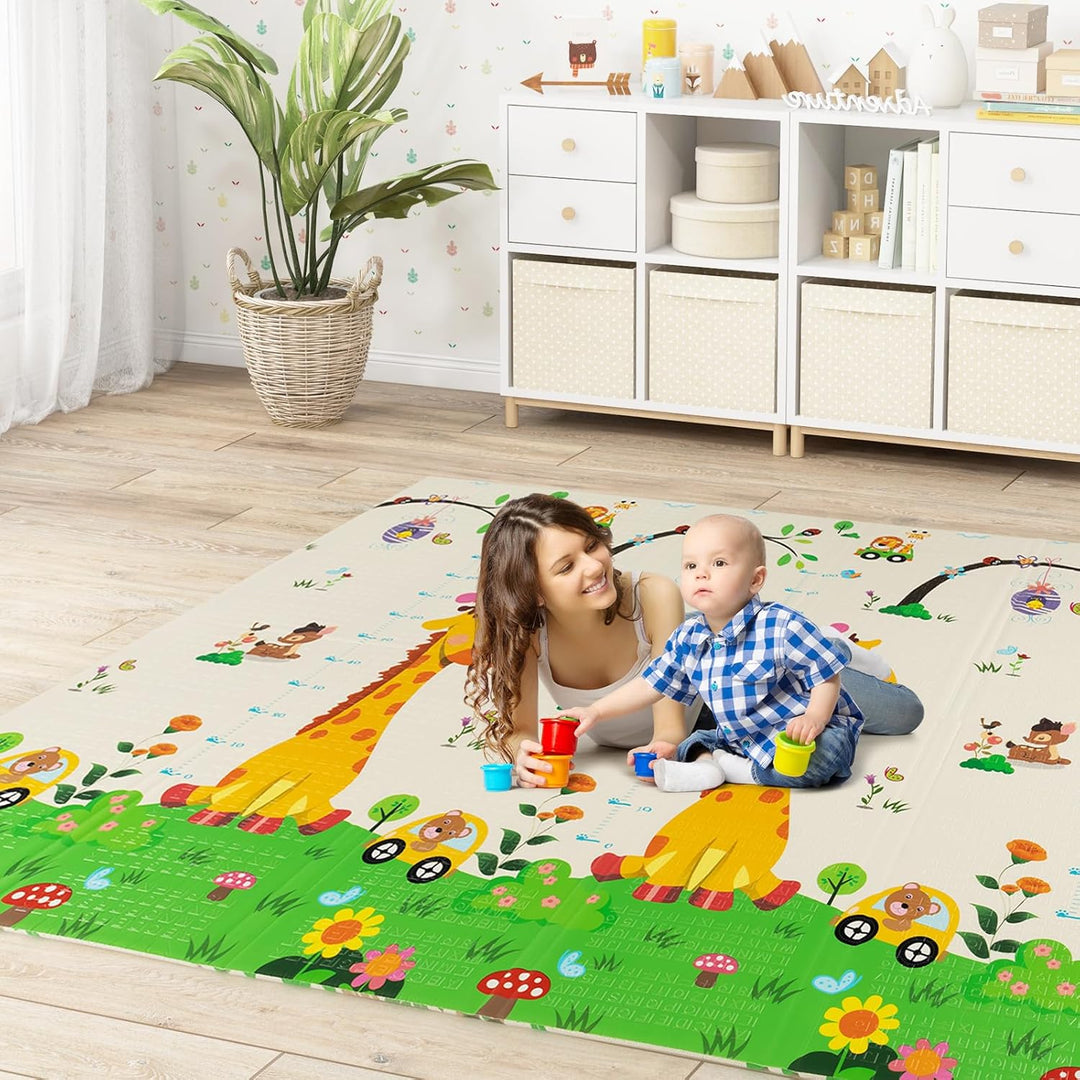 COSTWAY Baby Spielmatte faltbar, 200 x 180 cm Babymatte doppelseitig, Krabbelmatte aus XPE Material,